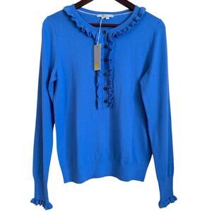 Boden Womans Sweater Lara Frill Ruffle Blue Size 6 Wool Cotton blend London NWT
